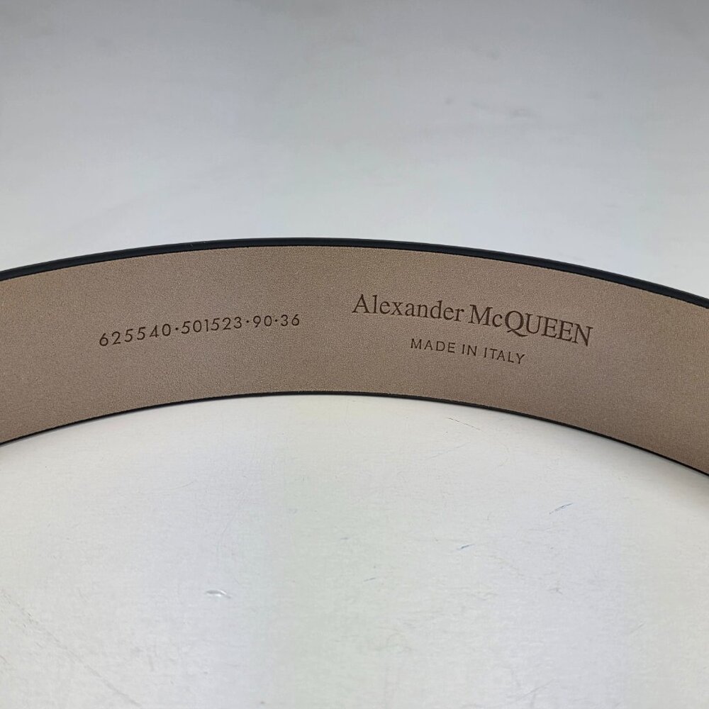 Alexander McQueen Black Leather Belt w/ AM Monogram Buckle — Size 90/36 (Italy) - Picture 8 of 8